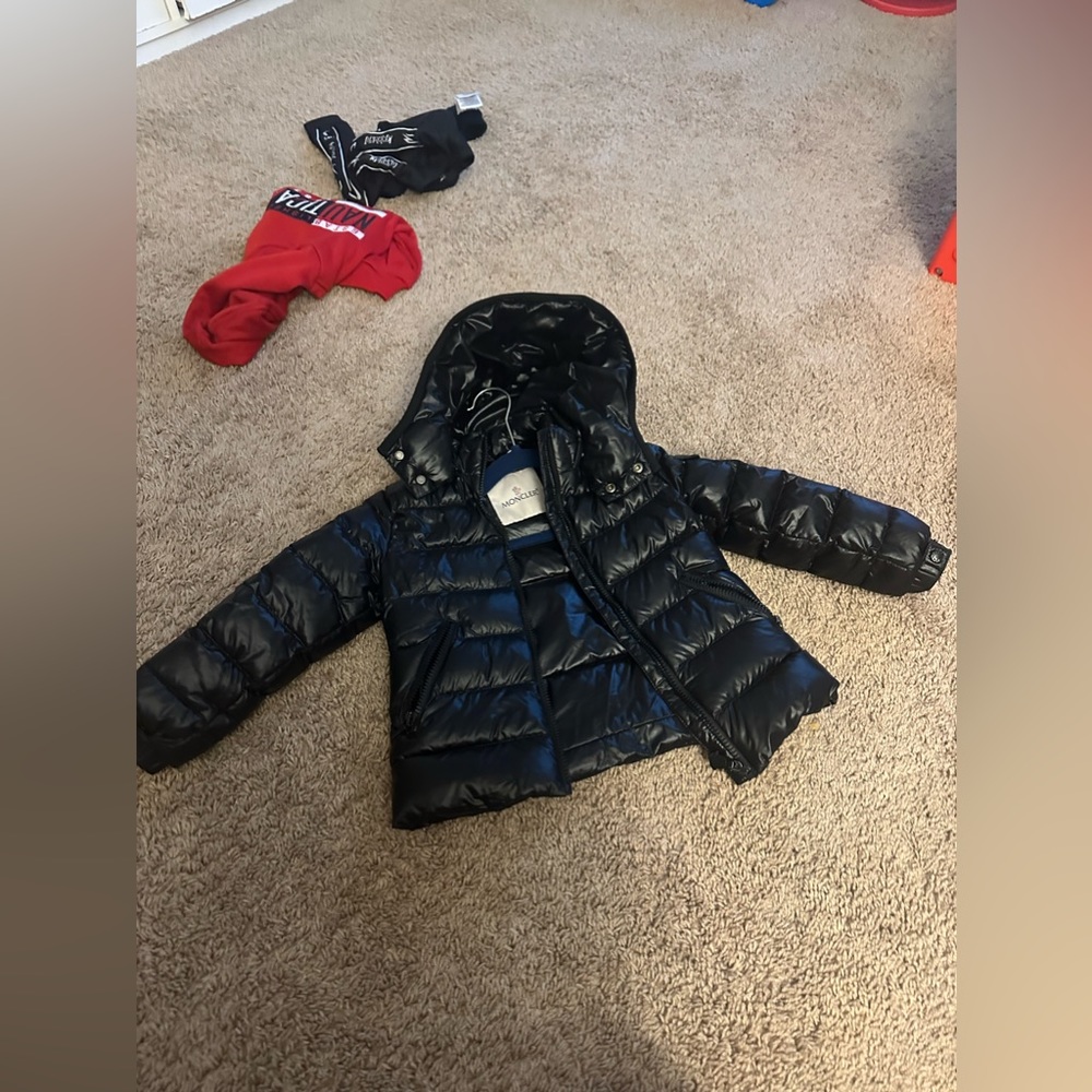 Moncler Kids Black Puffer Jacket with Hood